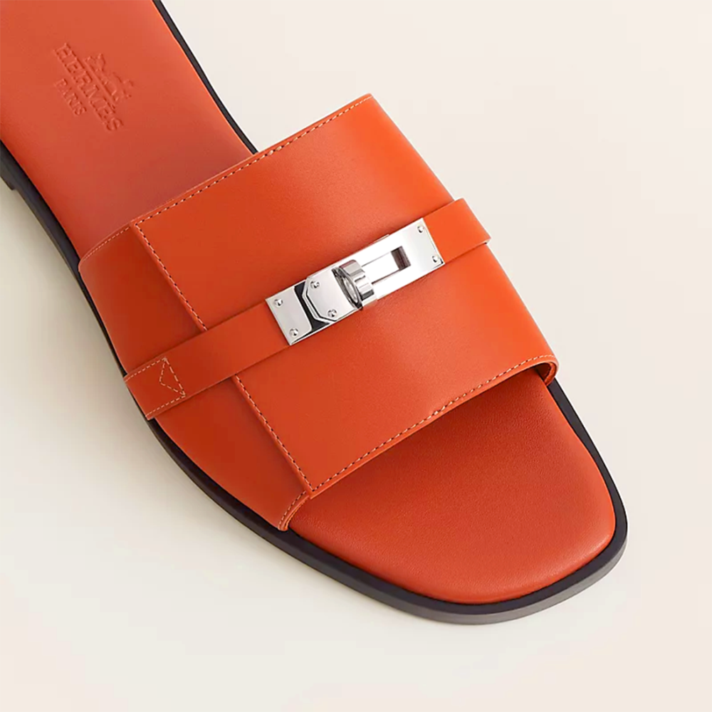 Hermes Paris Birkin Orange Premium Quality Women's Flat Sandals-thumb-3
