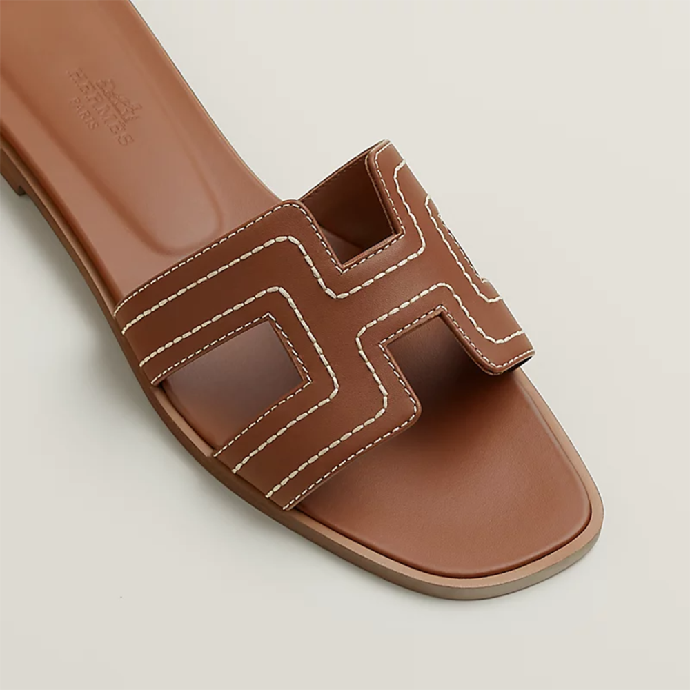 Hermes Oran Brown Flat Sandals-3