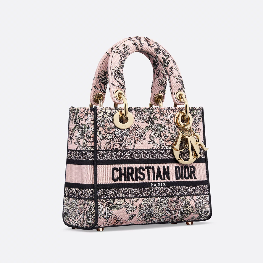 Lady Dior Embroidered Pink Handbag-thumb-1