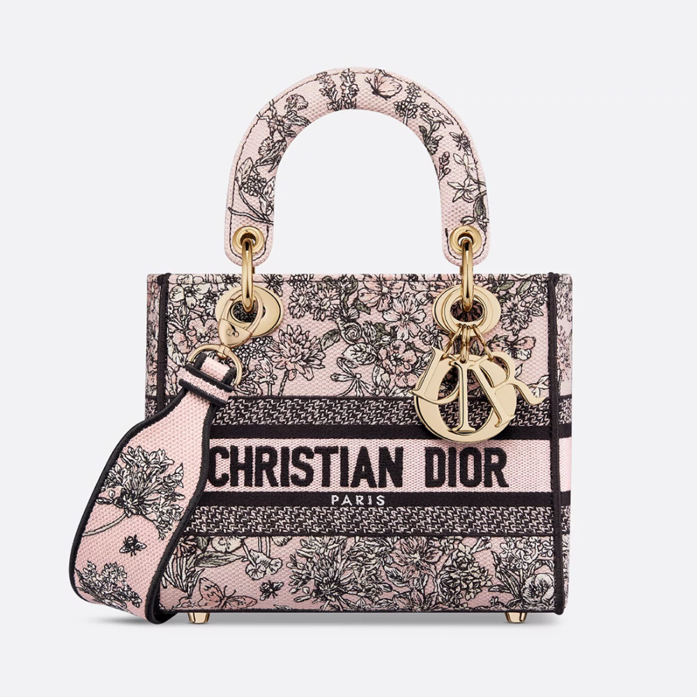 Lady Dior Embroidered Pink Handbag-thumb-0