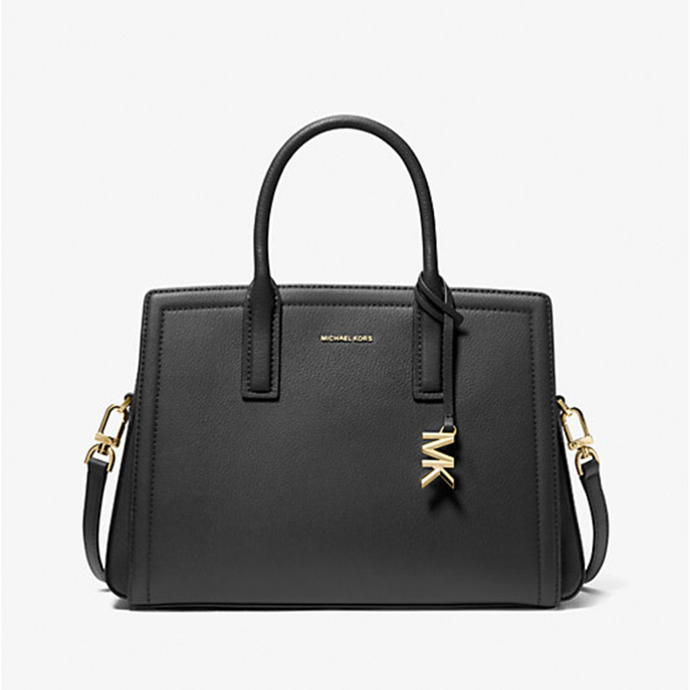 Black Michael Kors Signature Laila Medium Brown Leather Tote Bag