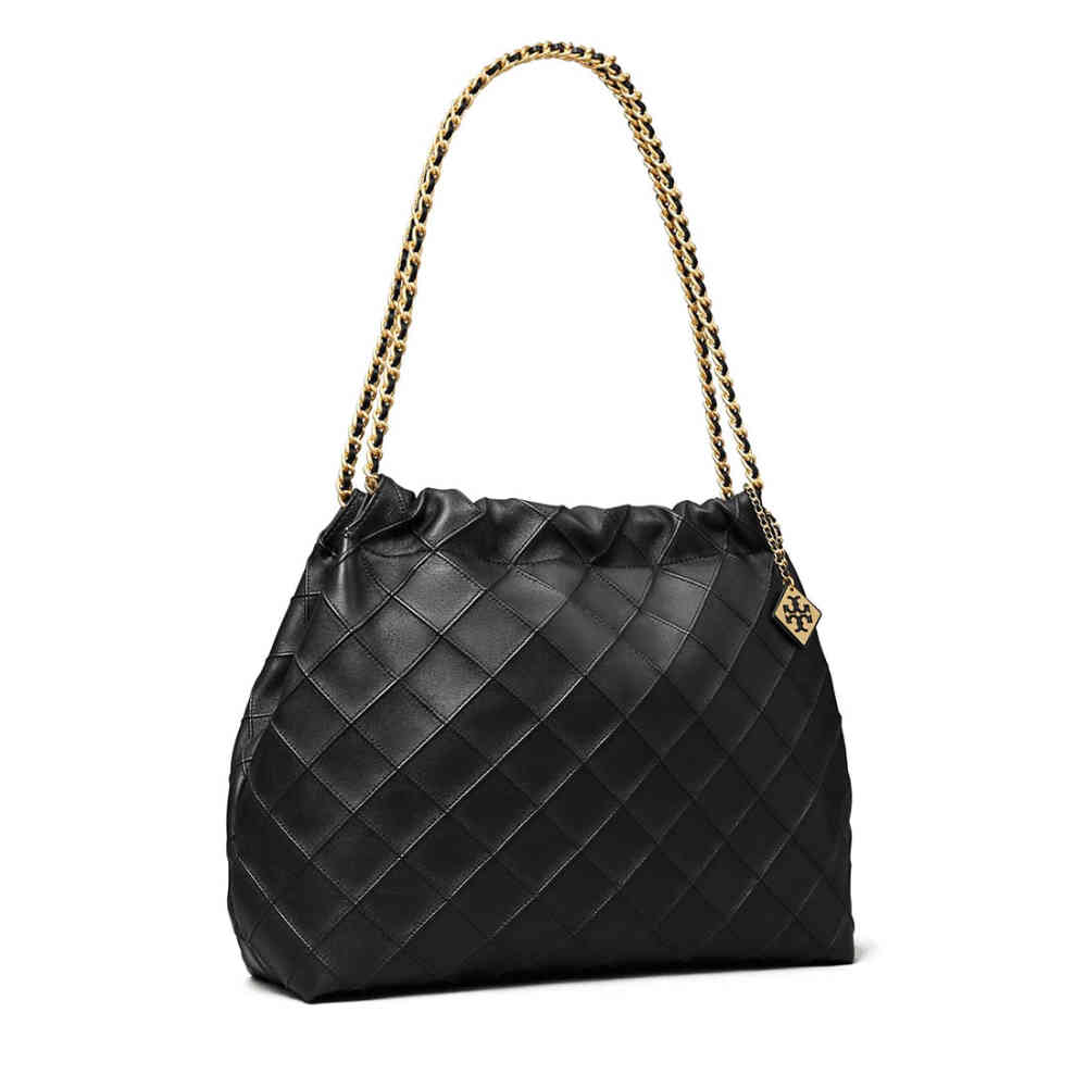 Tory Burch Fleming Drawstring Leatherite Black Hobo Bag-2