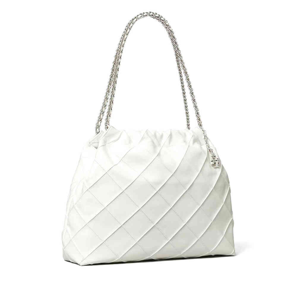 Tory Burch Fleming Drawstring Leatherite White Hobo Bag-1