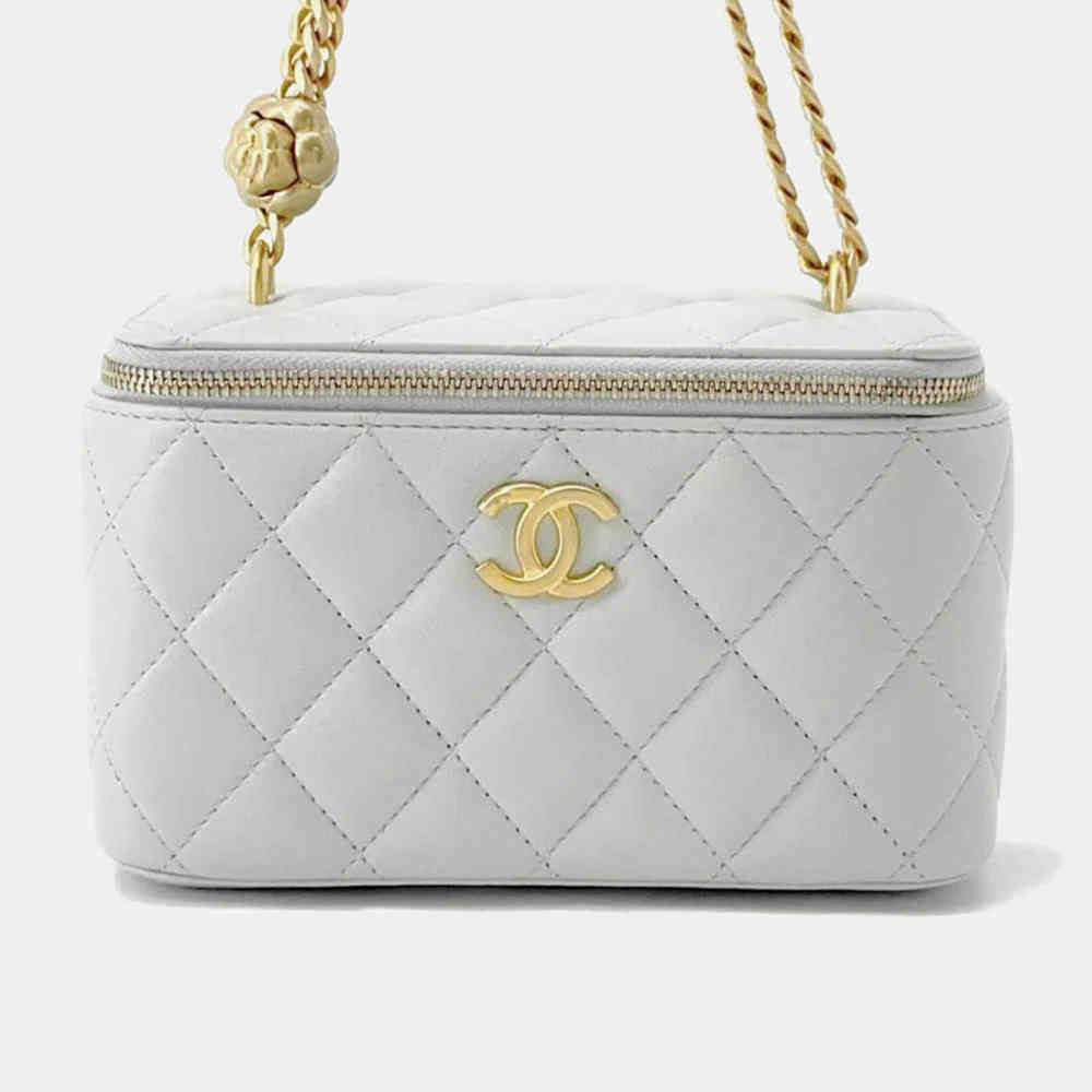 White Chanel Vanity Beige Sling Handbag