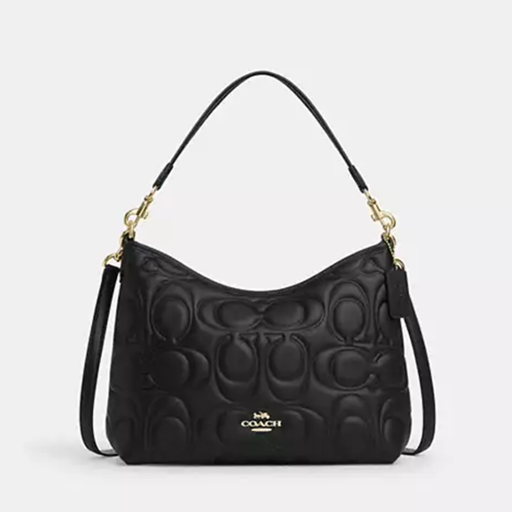 Black Coach Emboss Laurel Beige Shoulder Bag