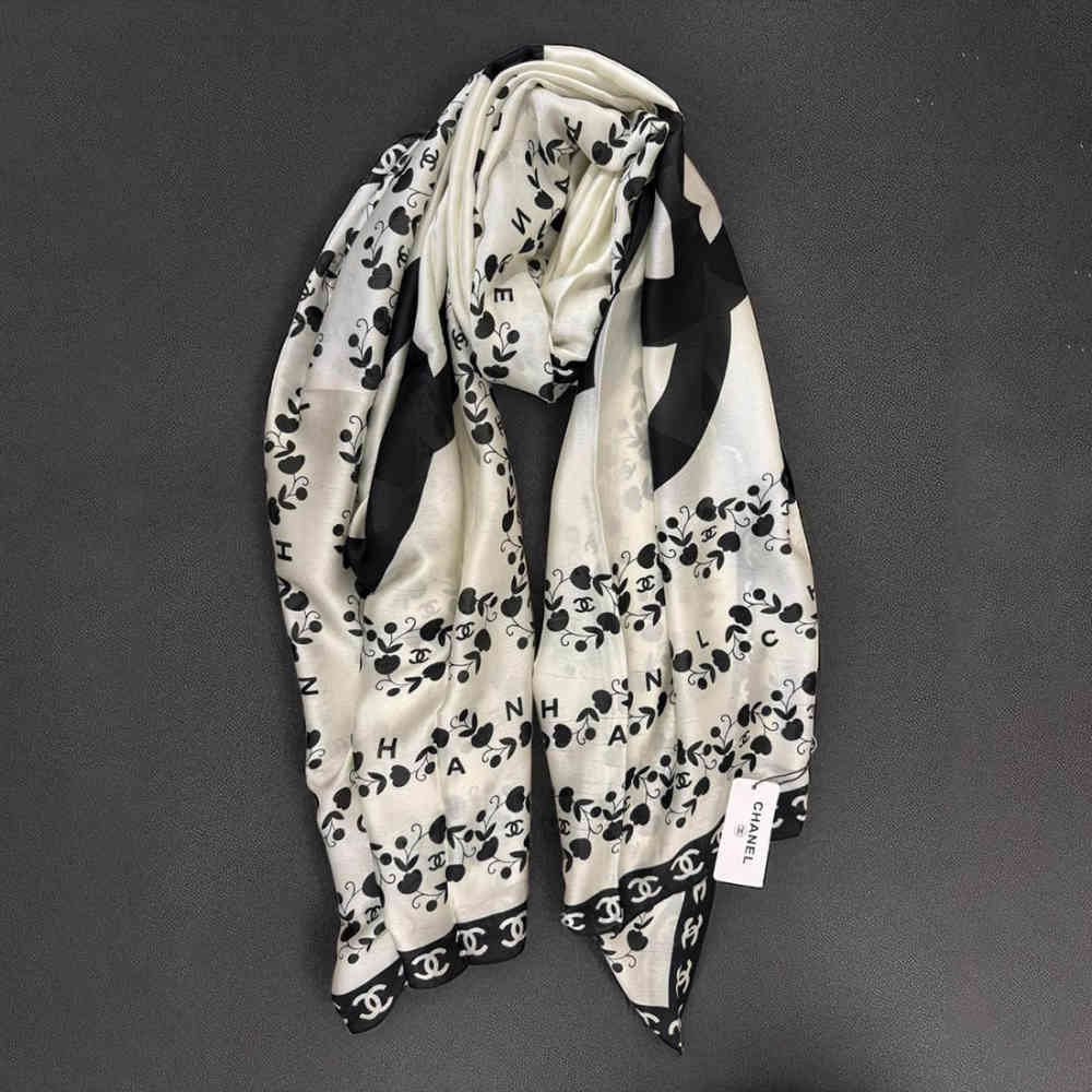 Chanel Designer White Silk Stole-1