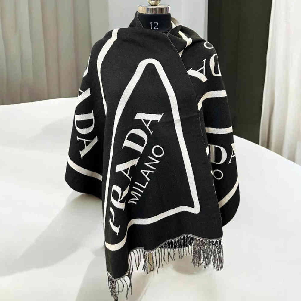 Prada Milano Symbole Reversible Black Wool-Cashmere Scarf-1