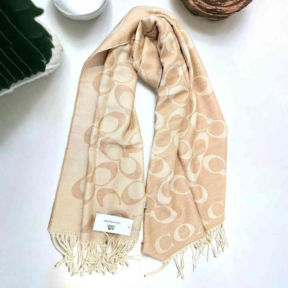 Cream Coach Signature Pink C Border Stole