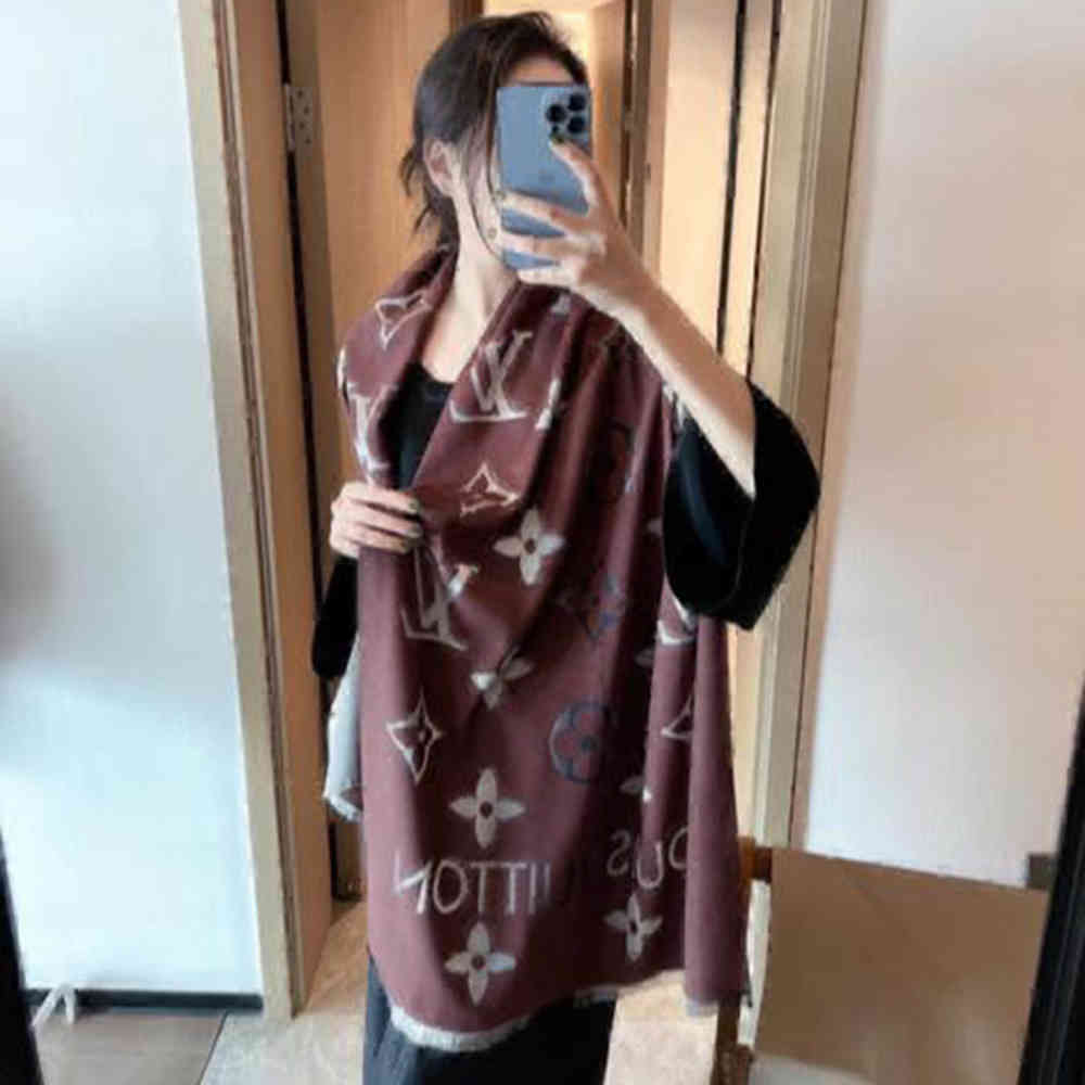 Louis Vuitton Dark Brown Cashmere Wool Blend Scarf-1