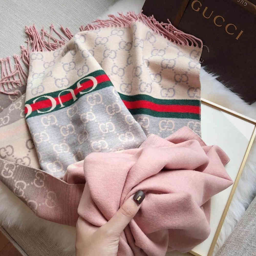 Gucci GG Monogram Logo Pink Silk Stole-thumb-1