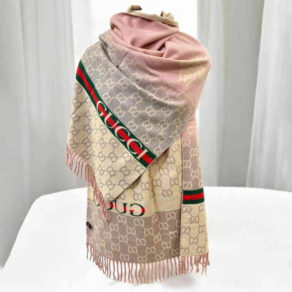 Pink Gucci GG Monogram Logo Black Silk Stole