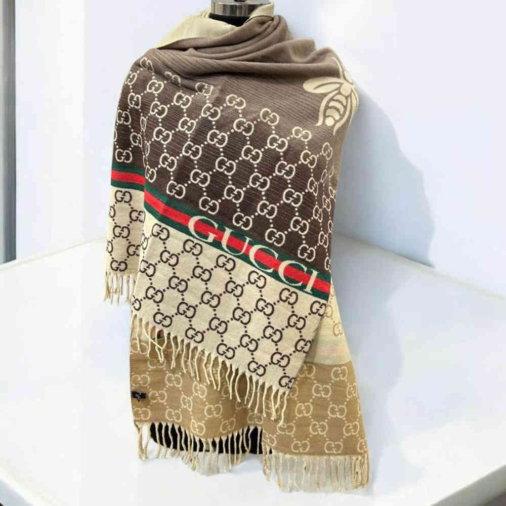 Brown Gucci GG Monogram Logo Black Silk Stole