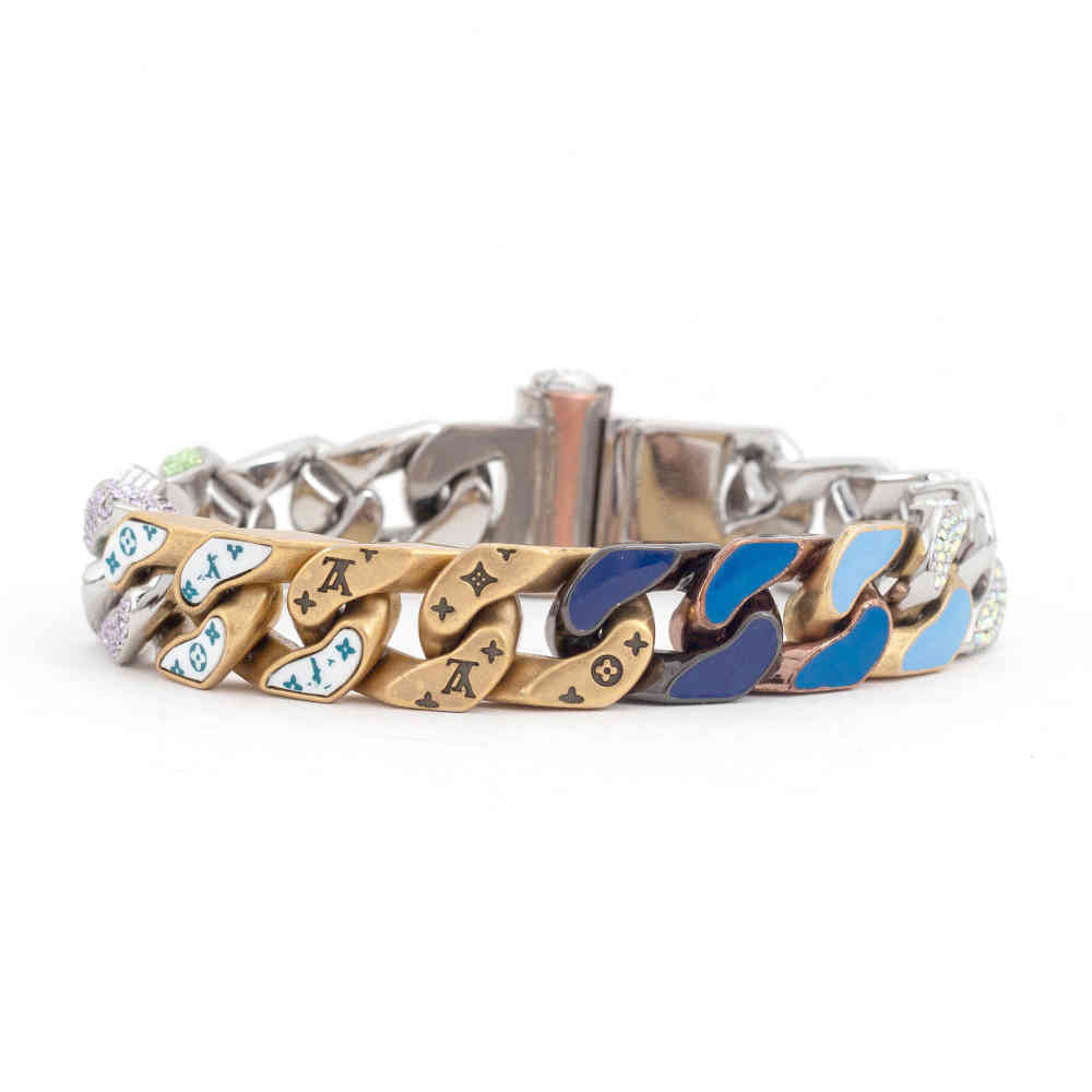 Multi Louis Vuitton Chain Links Patches Blue Bracelet