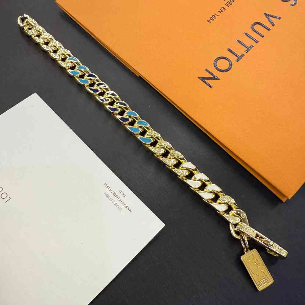 Golden Louis Vuitton Chain Links Patches Multicolor Bracelet