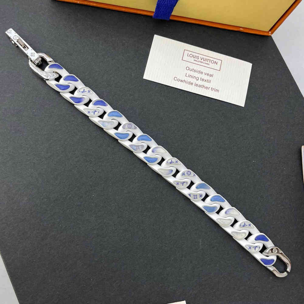 Silver Louis Vuitton Chain Links Patches Multicolor Bracelet