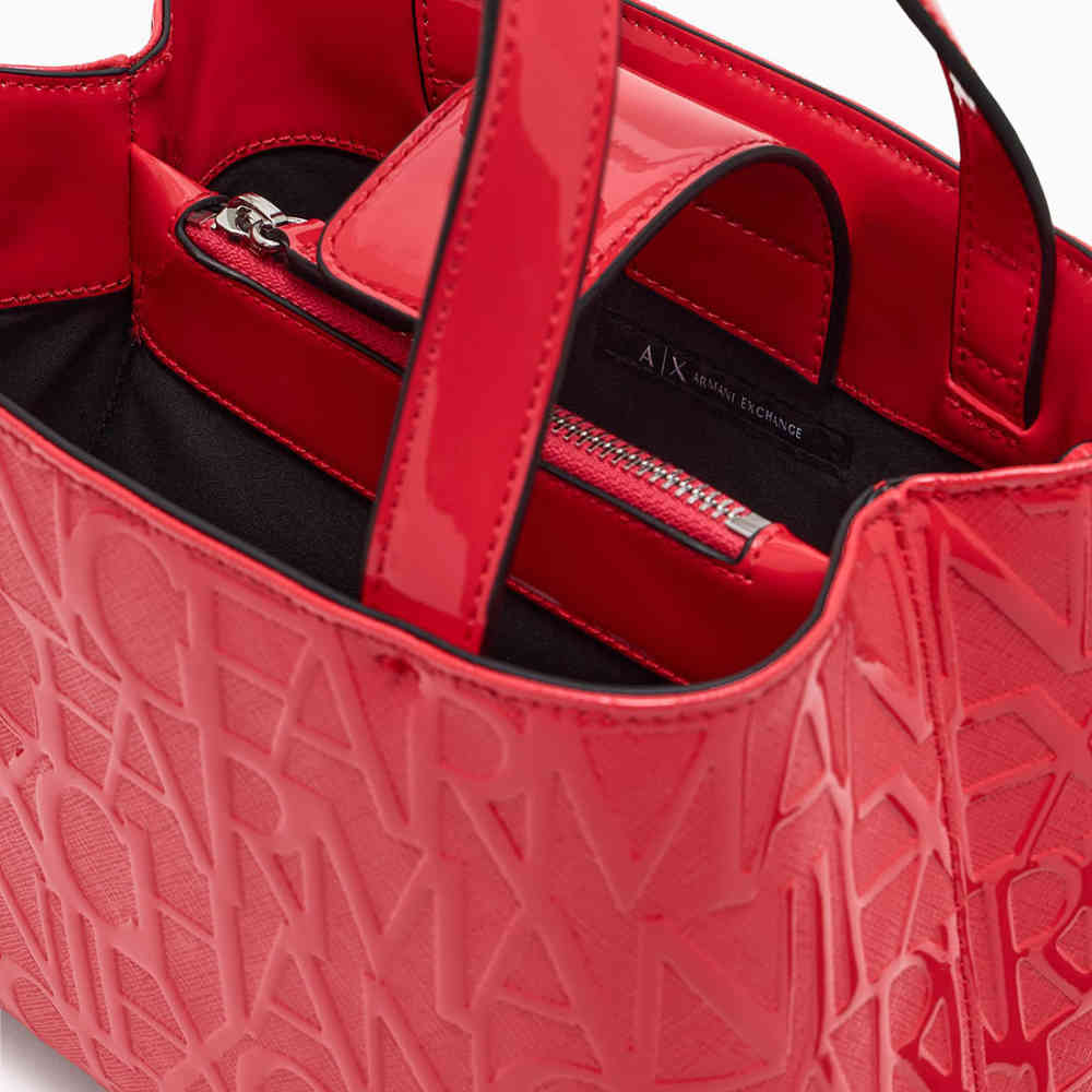 Armani Exchange Glossy Red Embossed Logo HandBag-4