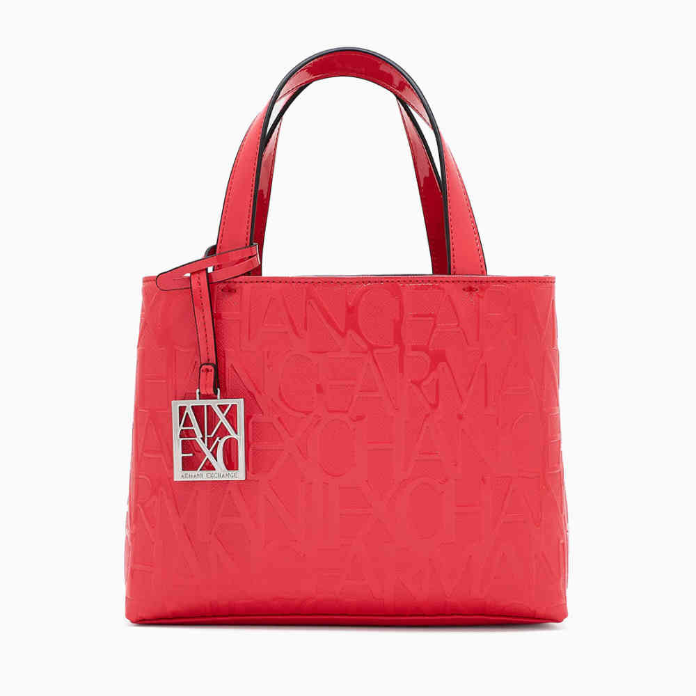 Red Armani Exchange Glossy Wine Embossed Logo HandBag