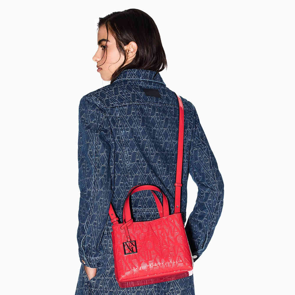 Armani Exchange Glossy Red Embossed Logo HandBag-5