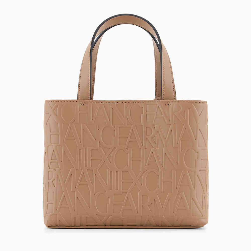 Armani Exchange Glossy Embossed Logo Beige HandBag-thumb-1