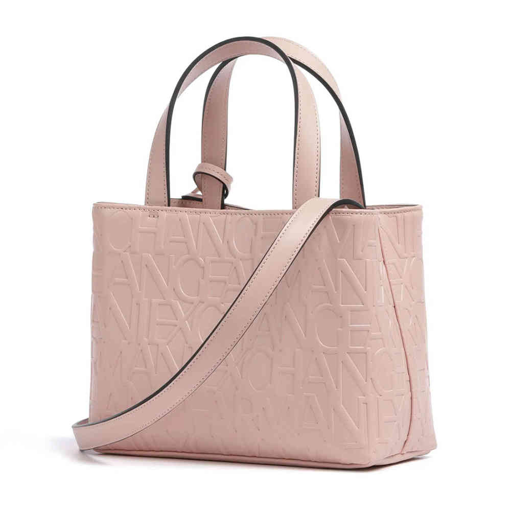 Armani Exchange Glossy Embossed Logo Pink HandBag-thumb-3