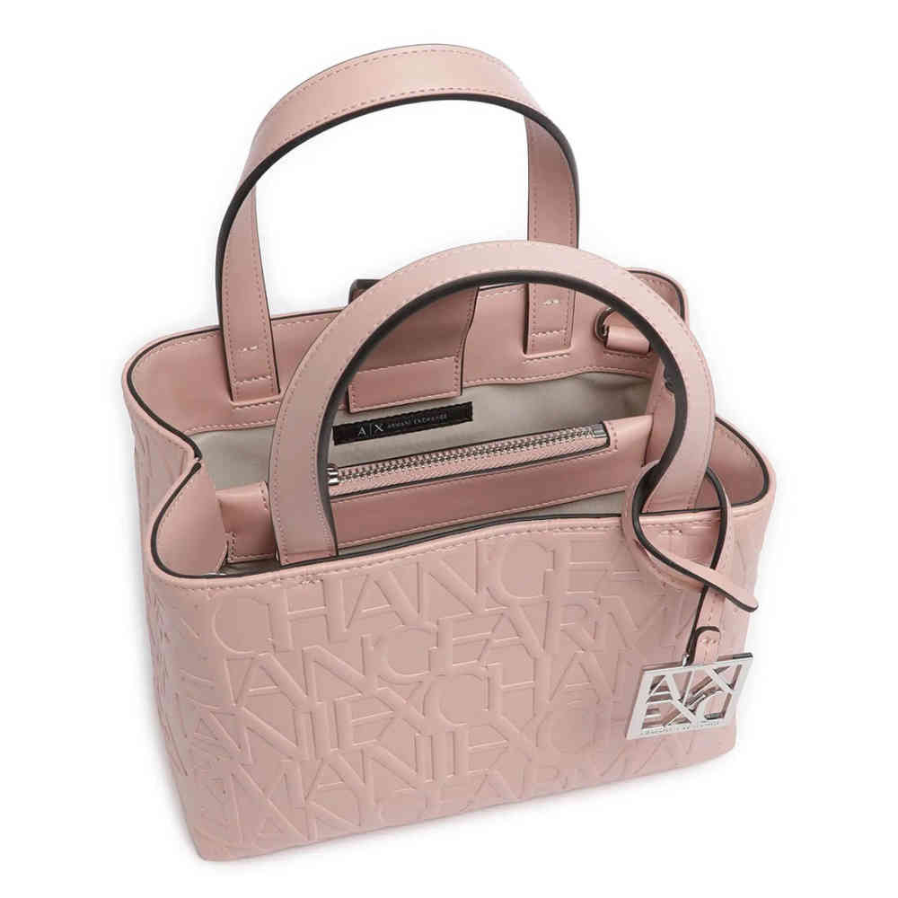 Armani Exchange Glossy Embossed Logo Pink HandBag-thumb-2