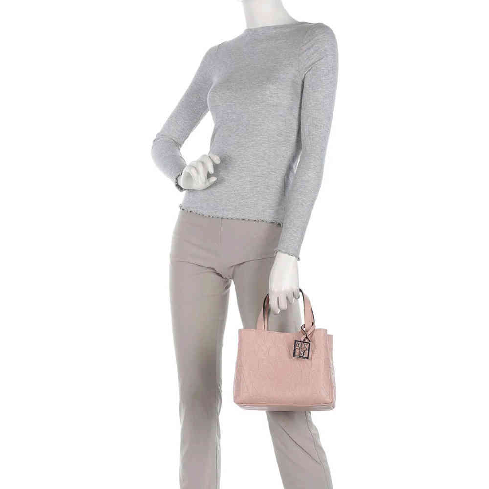 Armani Exchange Glossy Embossed Logo Pink HandBag-thumb-5