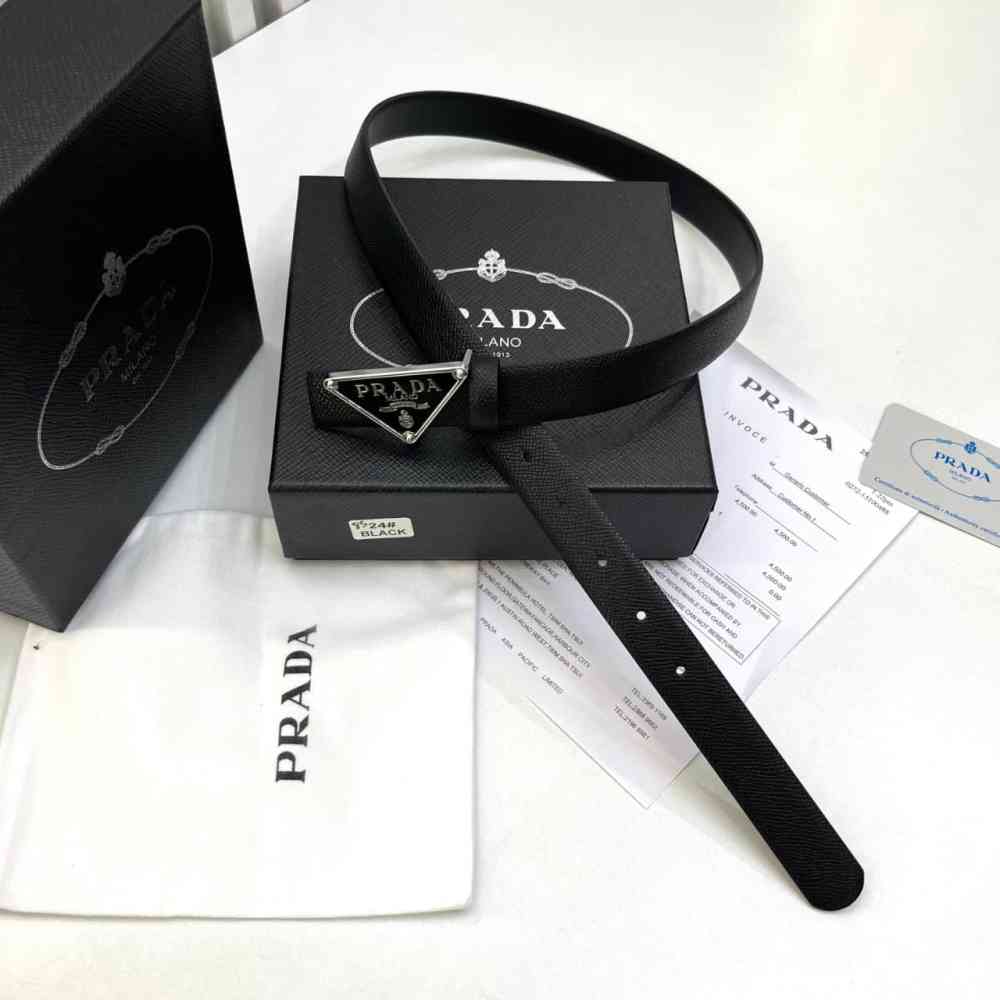 Prada Milano Silver & Black Triangle Buckle Belt-thumb-0
