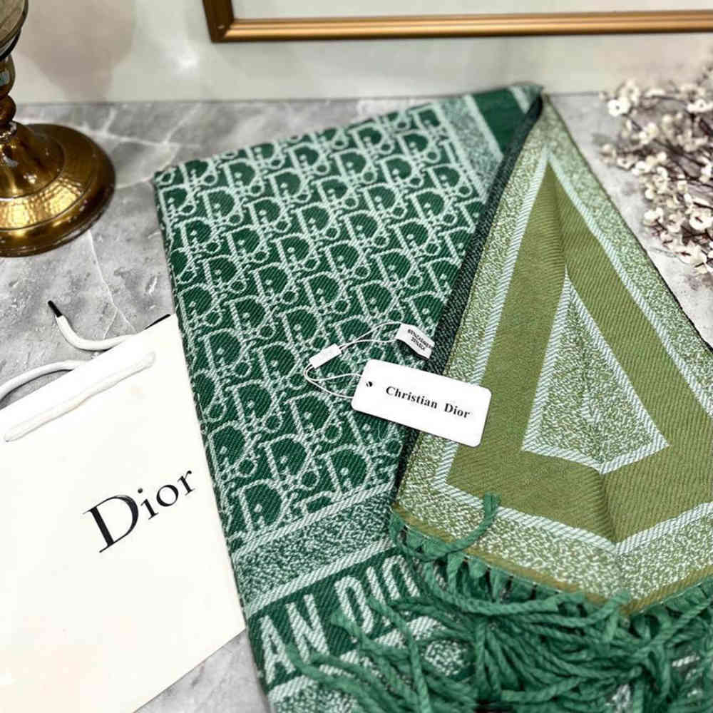 Green Christian Dior Oblique Blue Silk Stole