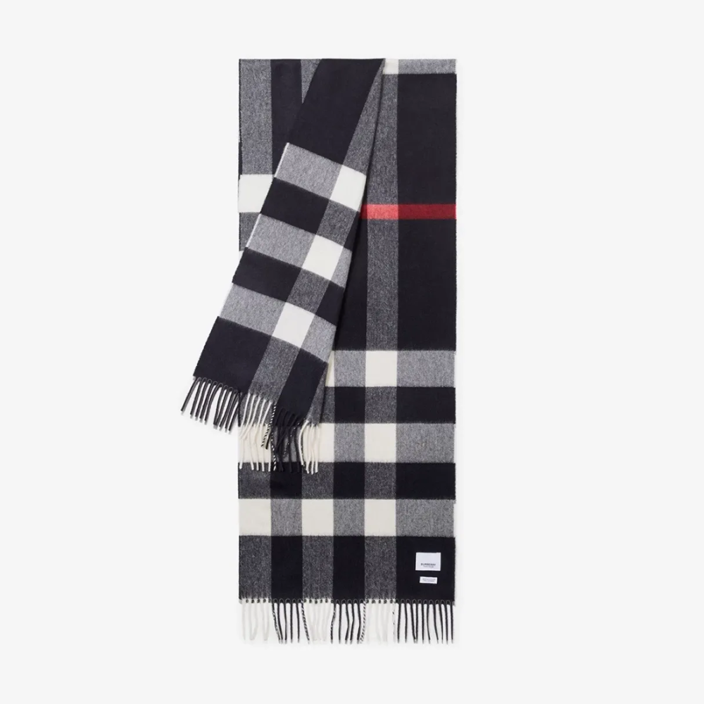 Black Burberry Check Cashmere Red Scarf