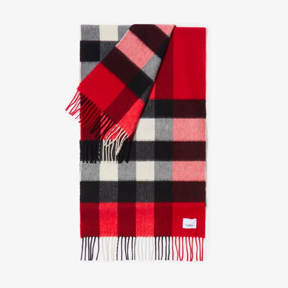 Red Burberry Check Cashmere Black Scarf