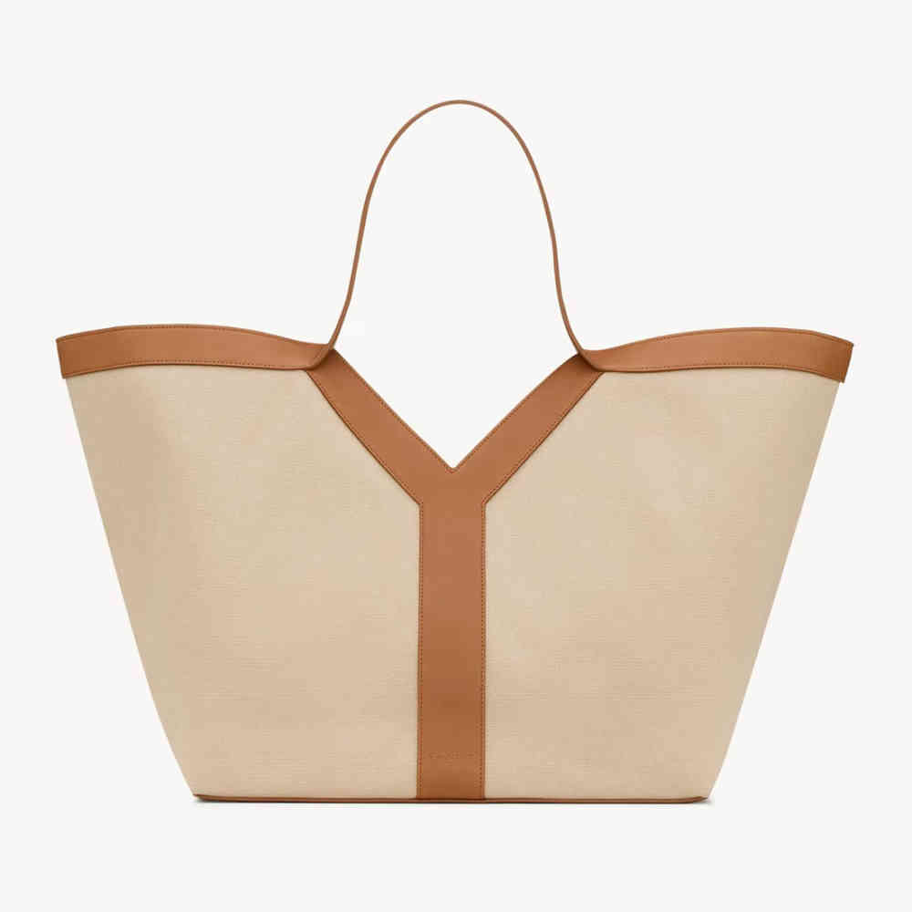 Brown & White YSL Y Large Wine Tote Bag