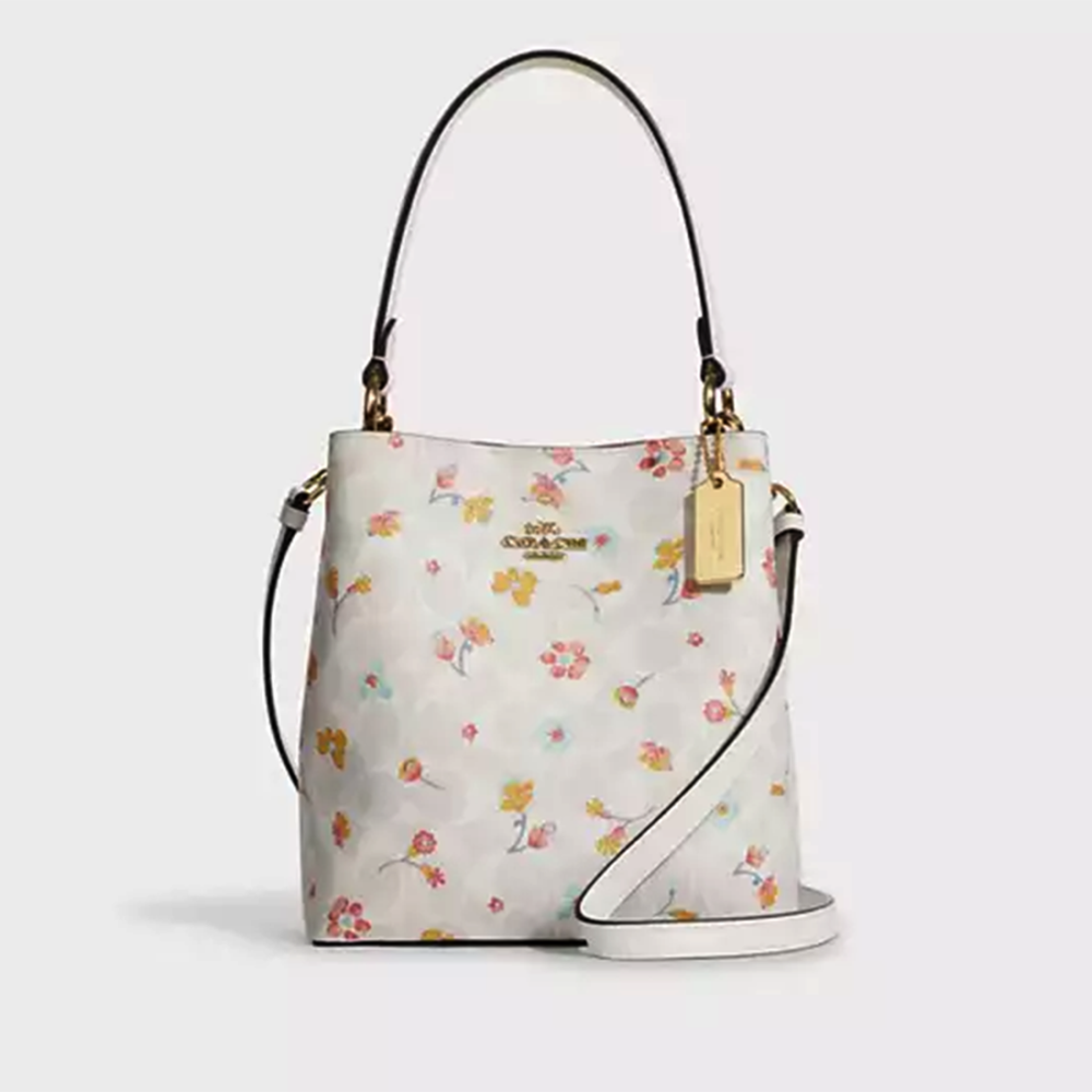 Coach Medium Floral White Bucket Shoulder Bag-thumb-0
