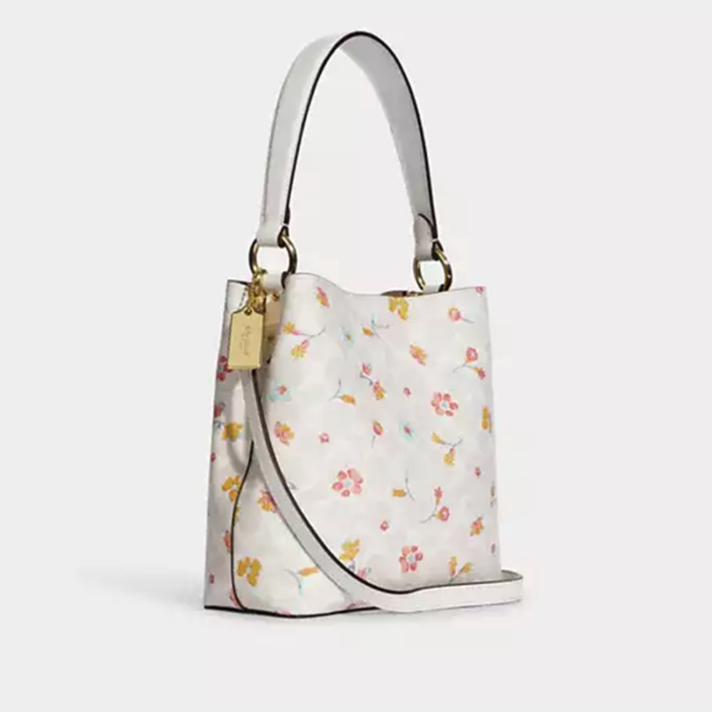 Coach Medium Floral White Bucket Shoulder Bag-thumb-1