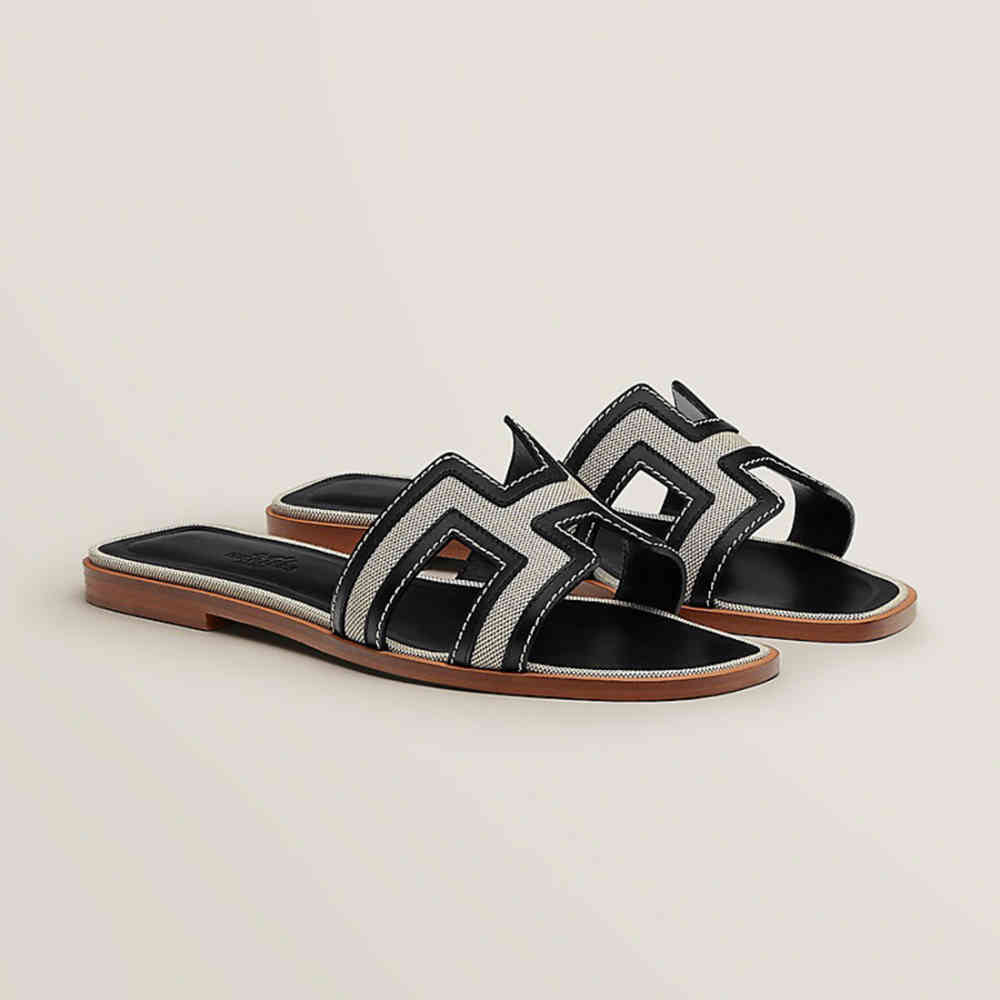Hermes Oran Black Flat Sandals-thumb-1