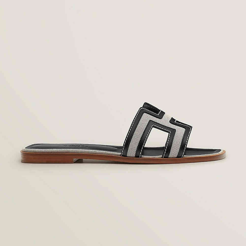 Black Hermes Oran Brown Flat Sandals