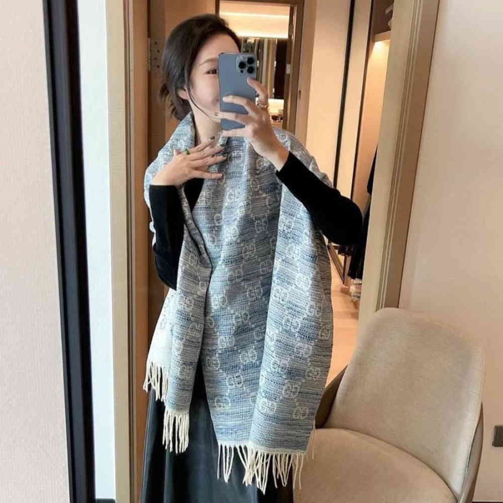 Gucci GG Monogram Bee Warm Blue Woolen Stole-1