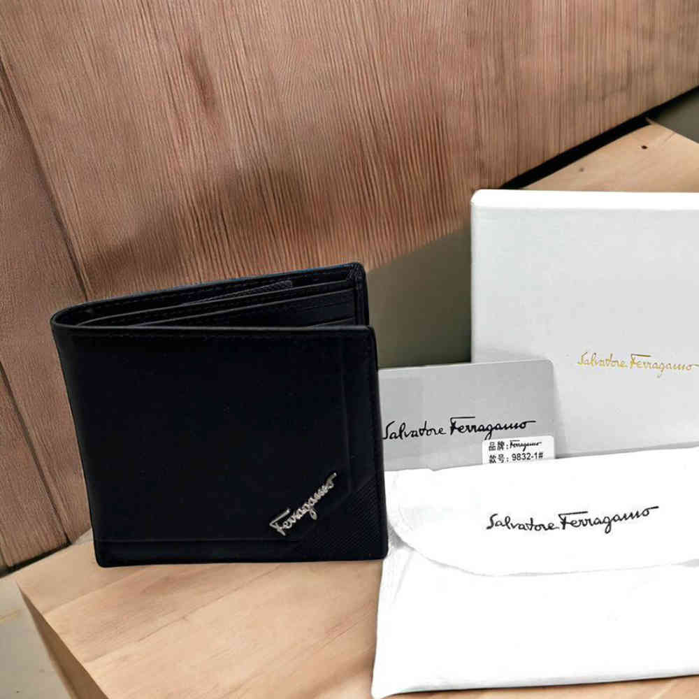 Ferragamo Black Leather Compact Wallet-2
