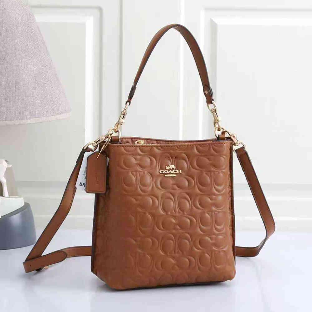 Brown Coach Willow Emboss Beige Bucket Bag