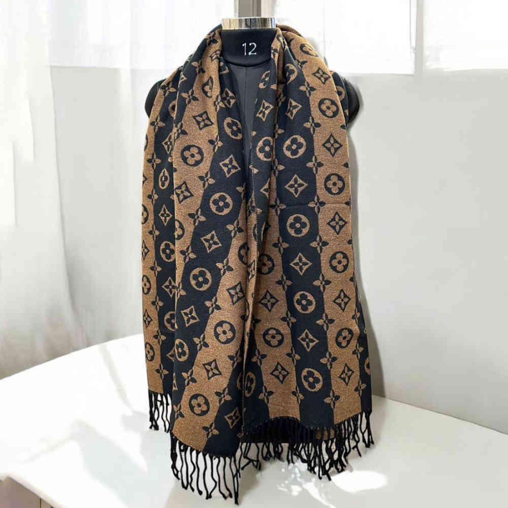 Louis Vuitton Black Cashmere Wool Blend Scarf-thumb-1