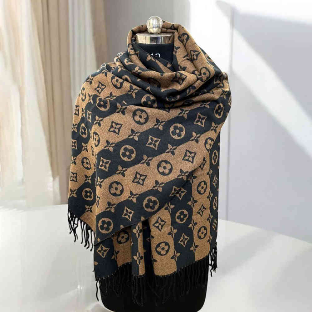Louis Vuitton Black Cashmere Wool Blend Scarf-thumb-0