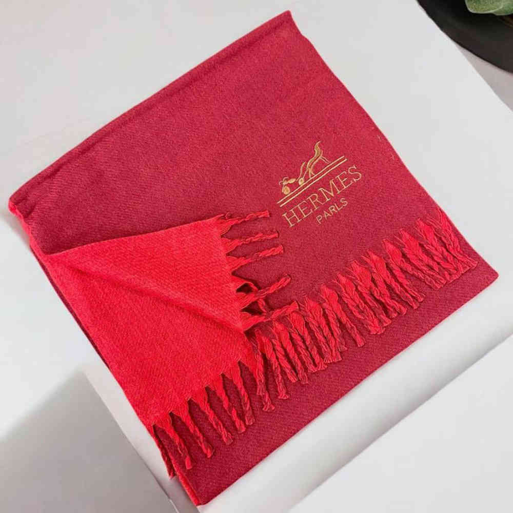 Red Hermes Premium Quality Grey & White Silk Stole