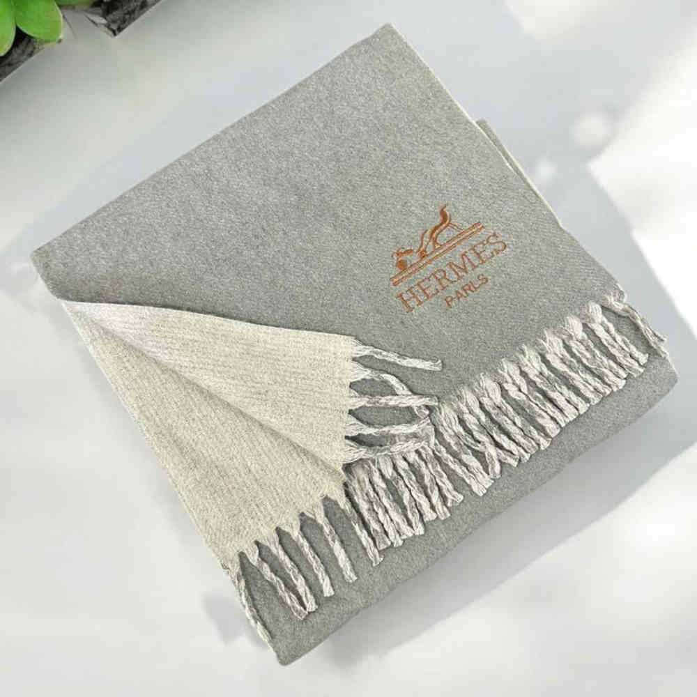 Grey & White Hermes Premium Quality Green & Blue Silk Stole