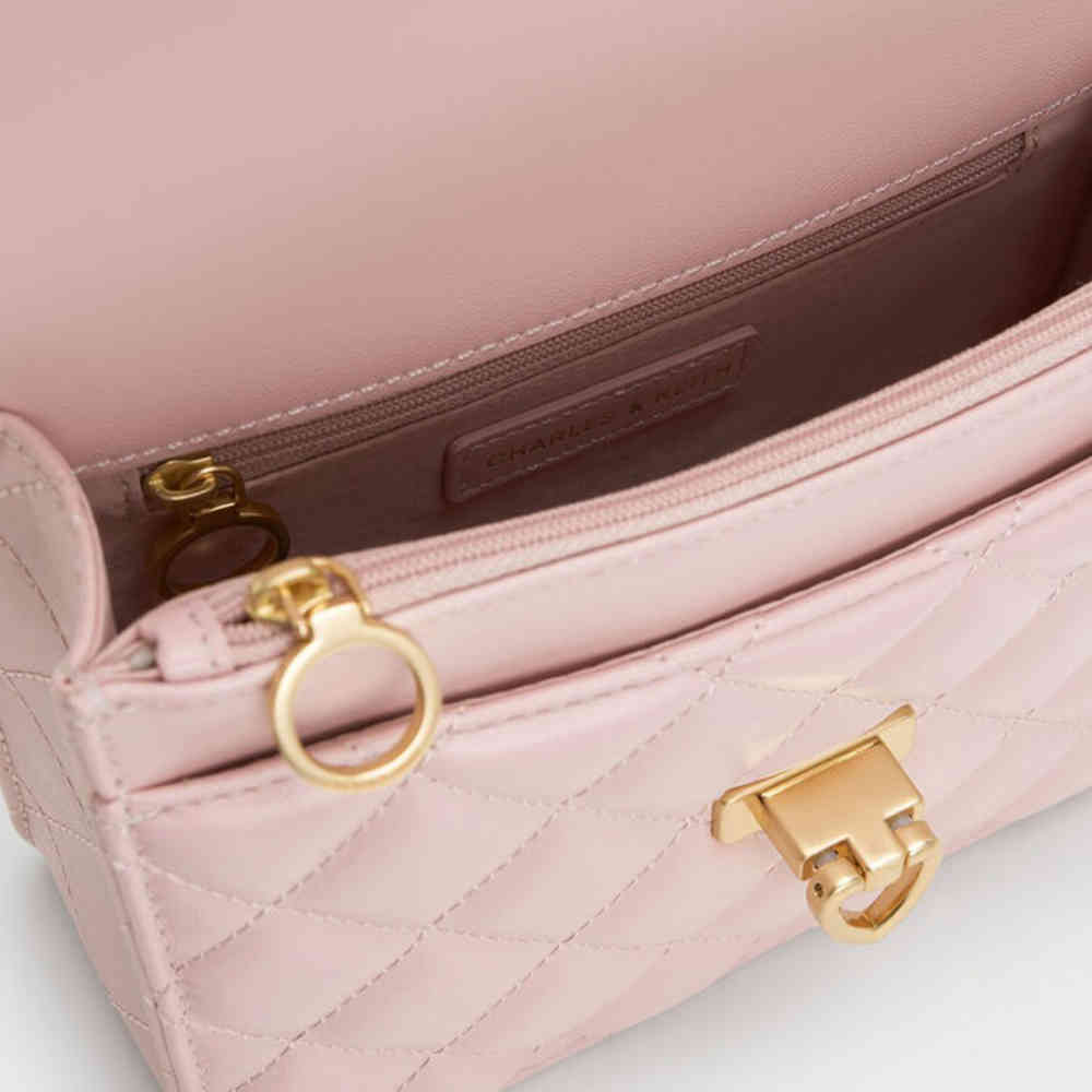 Charles & Keith Cressida Quilted Qiki Pink Handbag-3