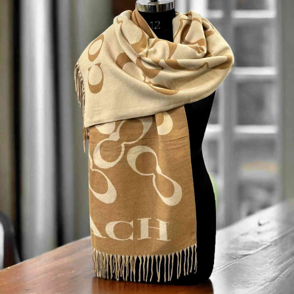 Beige Coach Signature Cream C Border Stole