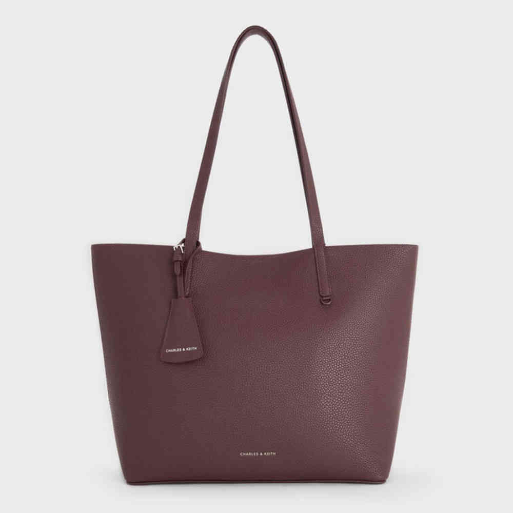 Wine Charles & Keith Beryl Small Black Tote Bag