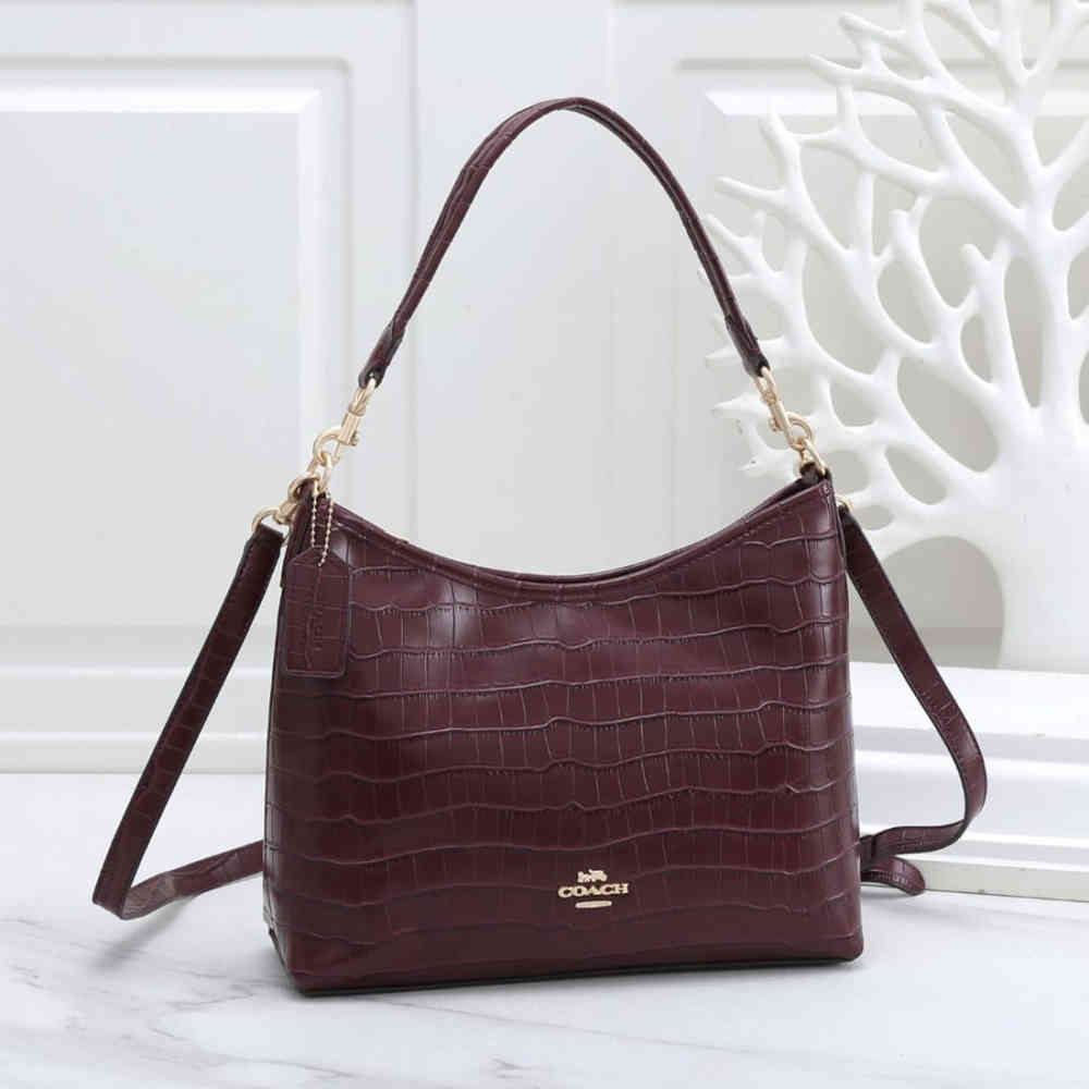 Coach Crocodile Embossed Wine Handbag-thumb-0