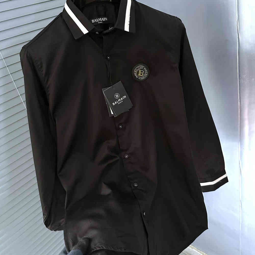 Balmain Embroidered Black Premium Cotton Shirt-1