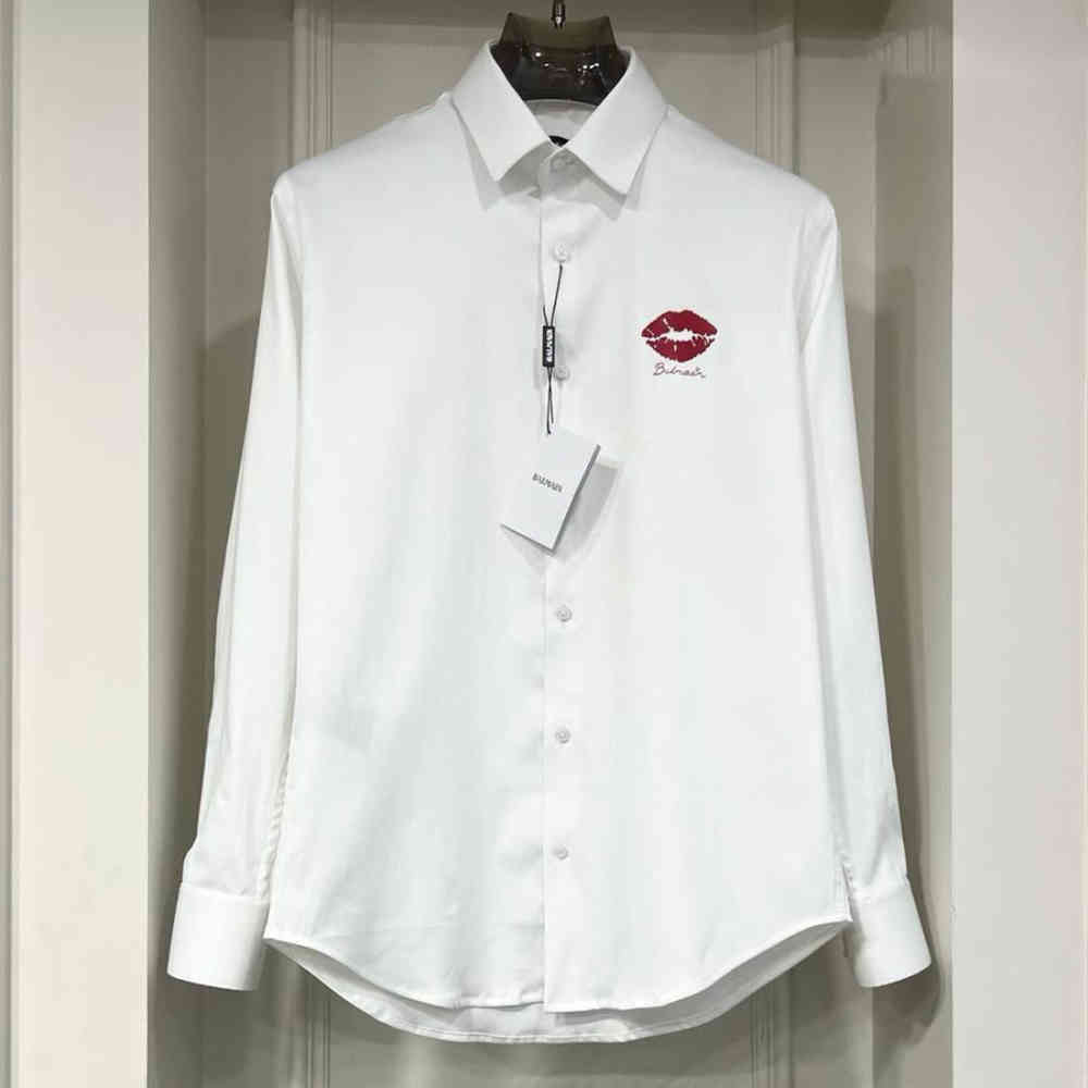 White Balmain Paris Black Lips Print Shirt