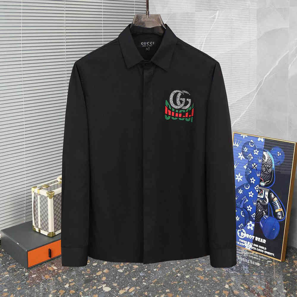 Black Gucci GG Embroidery White Cotton Shirt