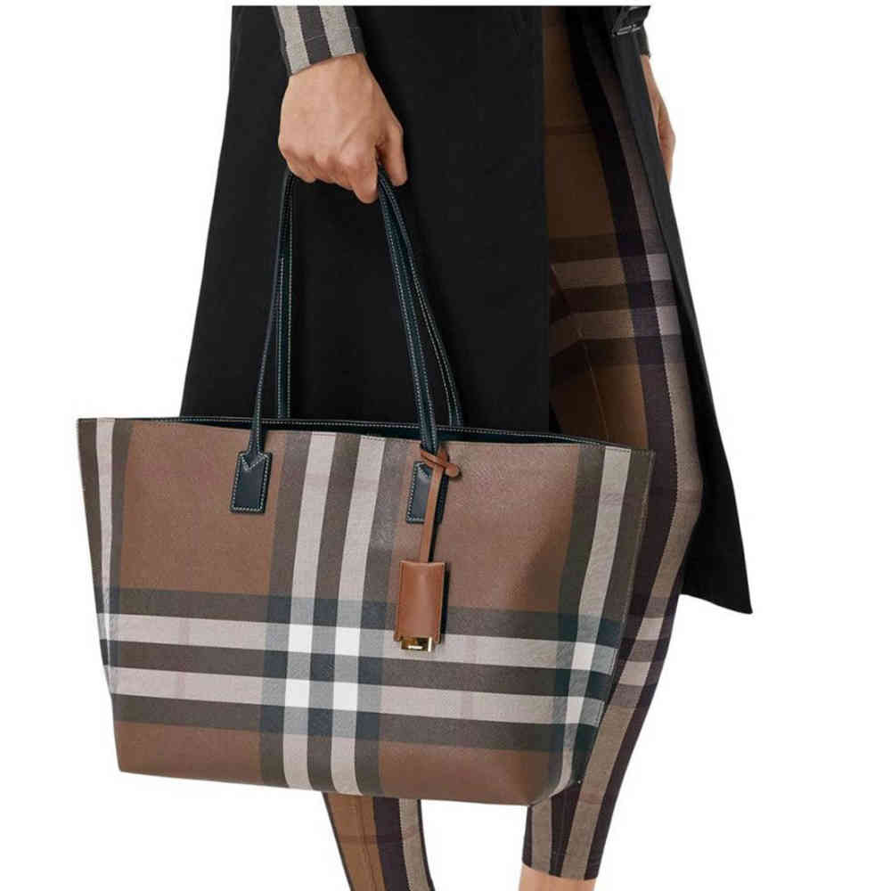 Burberry Dark Birch Brown Checked Tote Bag-4